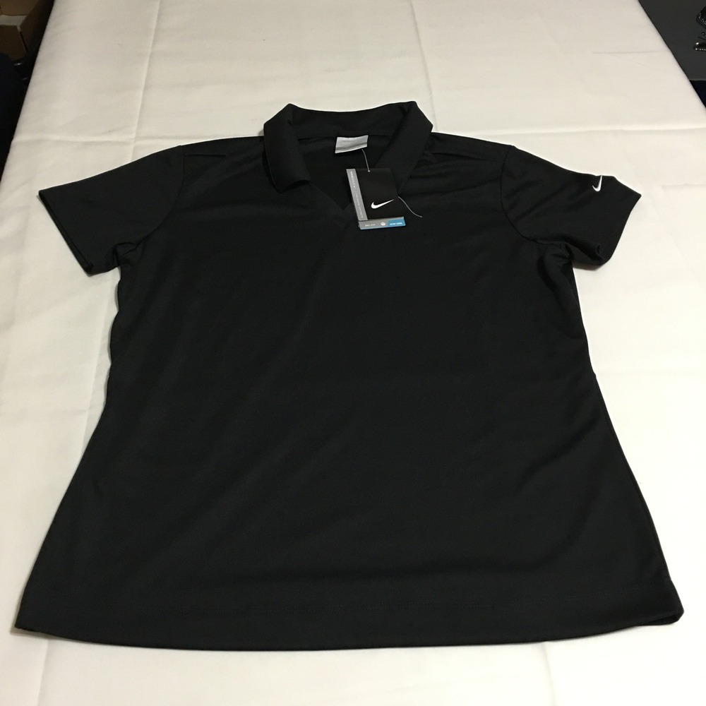 Nike Golf Polo Shirt Womens Large Black Short Sleeve Dri-Fit V-Neck NWT